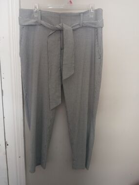 Banana Republic High-Waist Pinstripe Tie-Belt Cropped Pants